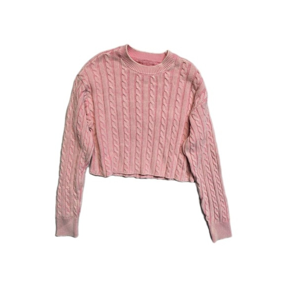 Aerie Pink‎ Cable Knit Long Sleeve Cropped Pullover Sweater Women's Size Small